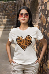 Leopard Print Heart T-shirt | Animal Print Heart Tee