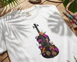 Floral Violin T-shirt | Botanical Music Instrument Tee
