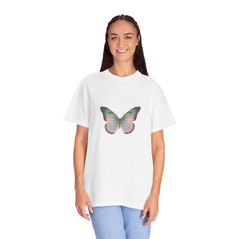 Retro 70s Vacation Butterfly T-shirt | Distressed Orange Teal Wings