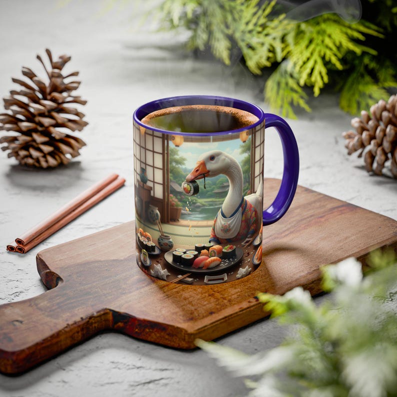 Goose with Sushi Mug | Japanese Tea Room Illustration