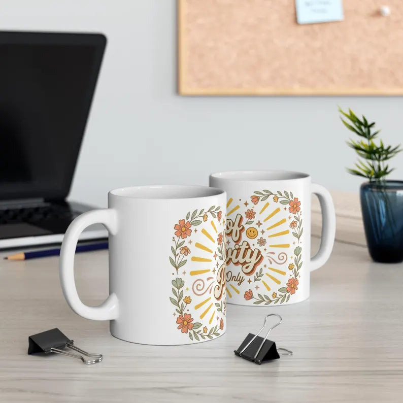 Cup of Positivity mug | Good Vibes Only floral sunburst design