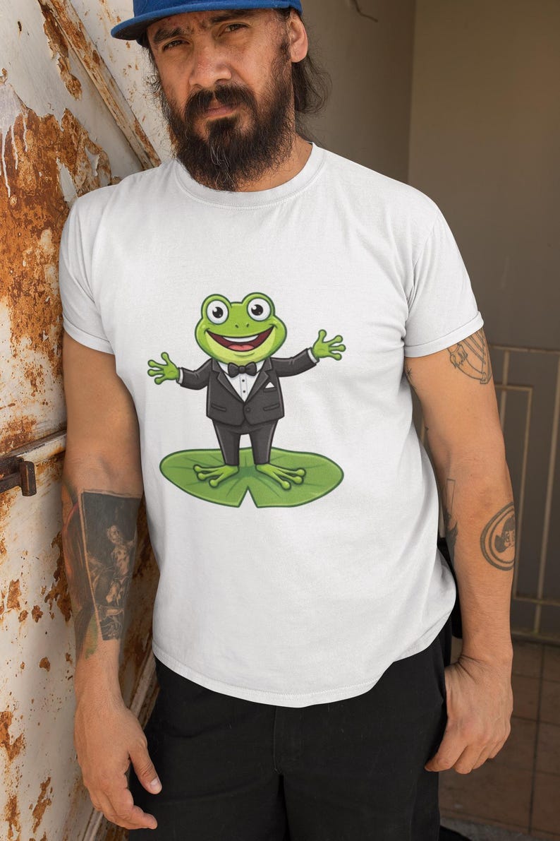 Funny Tuxedo Frog T-shirt | Frog on Lily Pad Amphibian Design