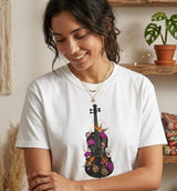 Floral Violin T-shirt | Botanical Music Instrument Tee
