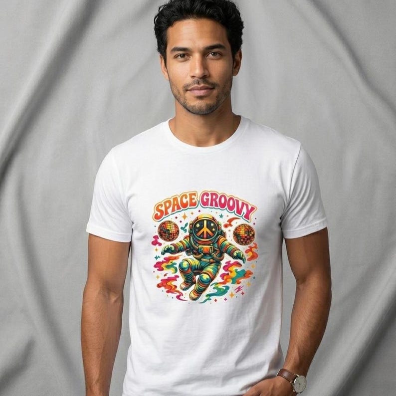 Space Groovy Astronaut T-shirt | Retro Psychedelic Space Art