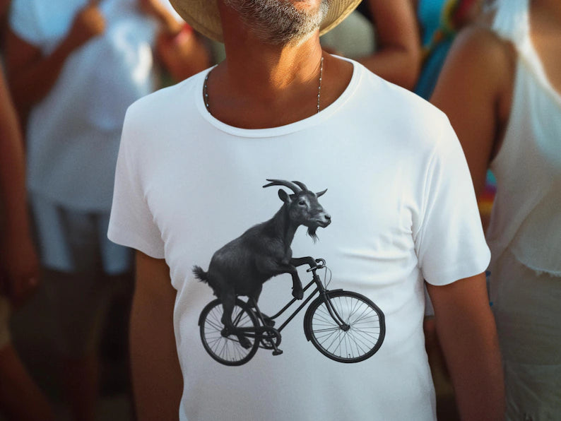 Goat Riding Bicycle T-shirt | Funny Animal Bike Tee