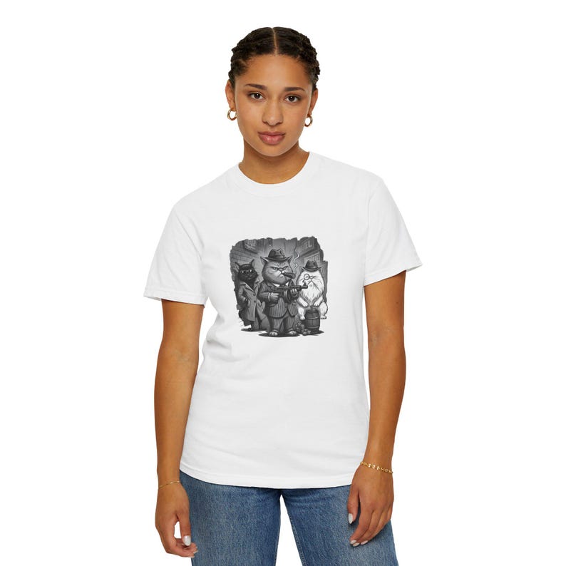 Noir Mob Cats T-Shirt | Gangster Cat Illustration, Vintage 1920s Style