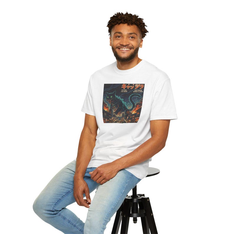 Giant Neon Cat Rampage T-Shirt | Retro City Kaiju Artwork