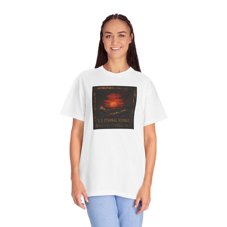 Eternal Voyage Sunset Illustration T-Shirt | Vintage Ocean Scene
