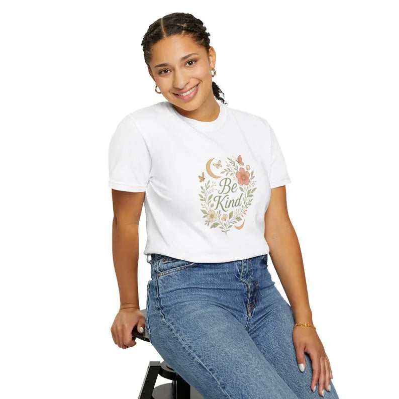 Be Kind Floral Wreath T-Shirt | Positive Quote, Boho Botanical Design