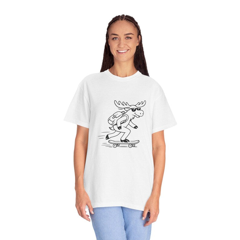 Skateboarding Moose T-shirt | Skateboard Cartoon Graphic Tee