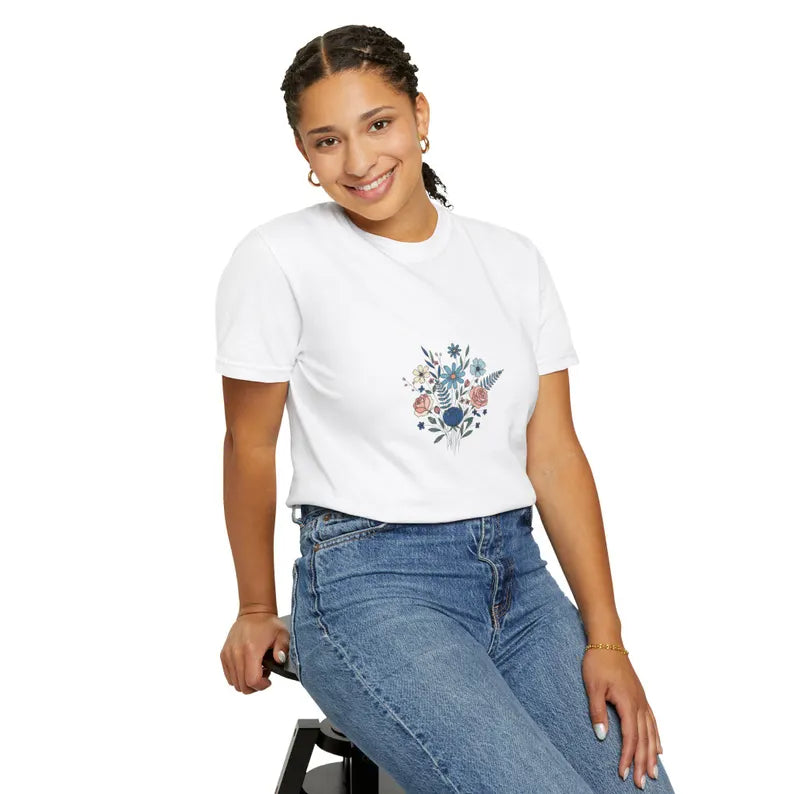 Wildflower Bouquet T-Shirt | Centered Floral Illustration, Daisies & Roses