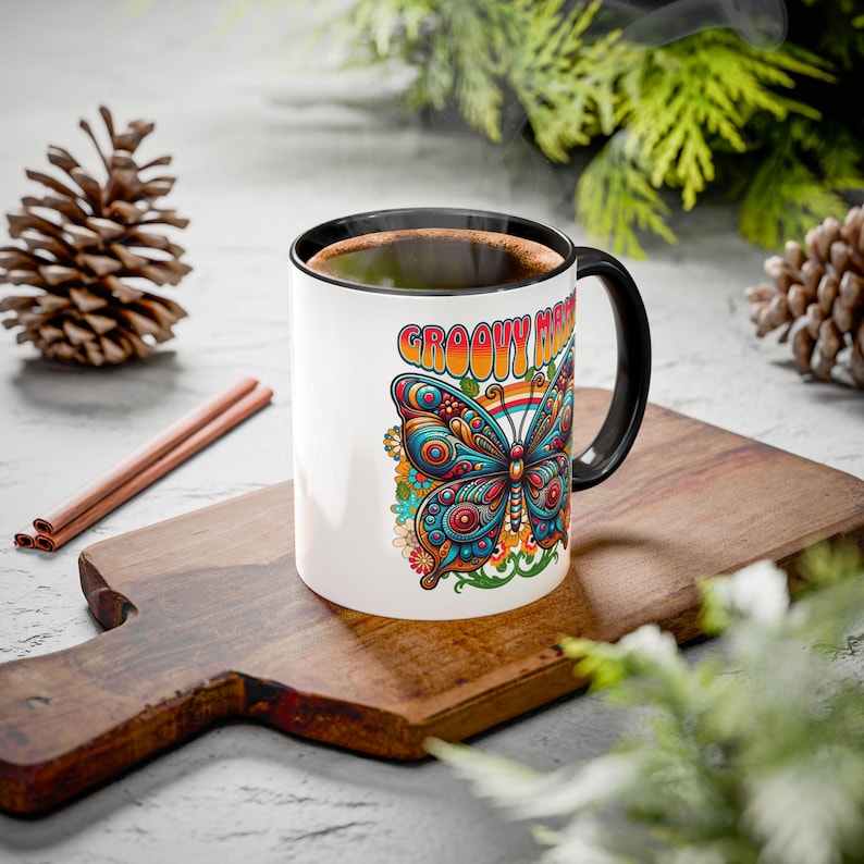 Groovy Mama Butterfly Mug | Retro Psychedelic Floral Design