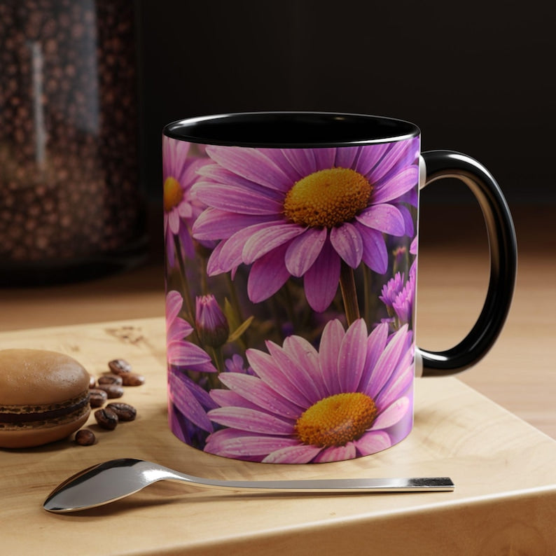 Purple Daisy Floral Mug | Accent Coffee Mug 11oz 15oz
