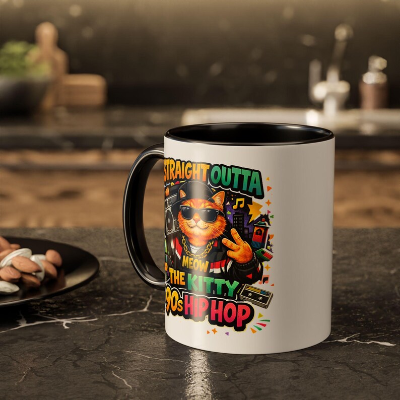 Straight Outta Meow The Kitty 90s Hip Hop Mug | Color Accent