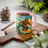 Surfing Bigfoot Mug | Retro Beach Sunset Bigfoot Wave Coffee Cup