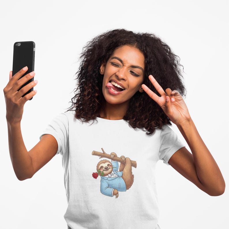 Sloth with Rose on Branch T-shirt | Cute Relaxed Animal Tee