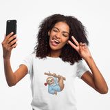 Sloth with Rose on Branch T-shirt | Cute Relaxed Animal Tee